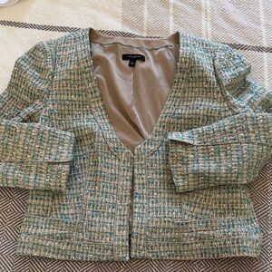 Ann Taylor Cream Jacket with Blue Accents